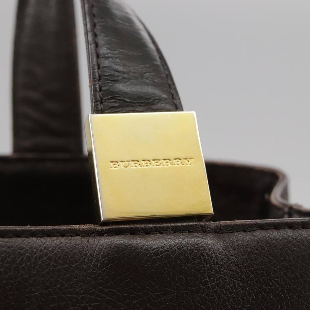 BURBERRY Tote Bag Leather Brown Gold Auth hk1954 - Picture 14 of 16